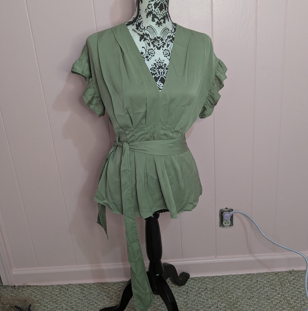 green tie blouse